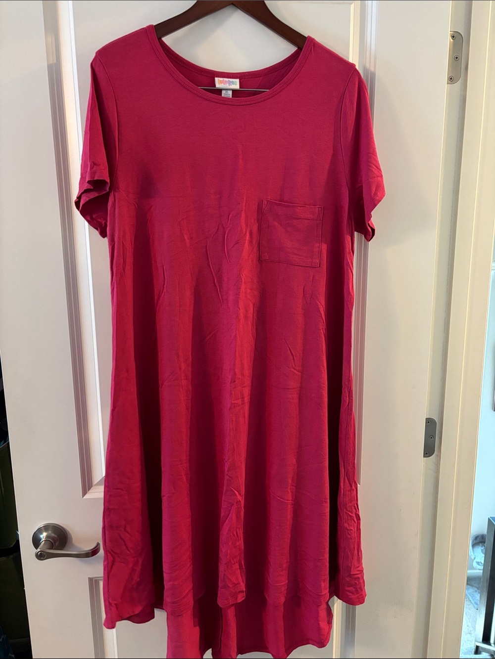 LuLaRoe Solid Fuchsia Carly Dress with Pocket